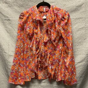 Free People Orange Floral Blouse